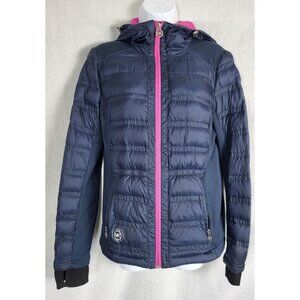Michael Kors Down Fill Puffer Jacket Women's Sz S Navy pink accents Winter Fall